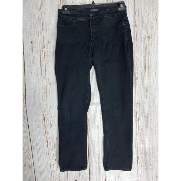 NYDJ Jeans Size 4 Petite Faded Black Denim Mid Rise Lift Tuck Tech PUCKERING - Picture 1 of 6